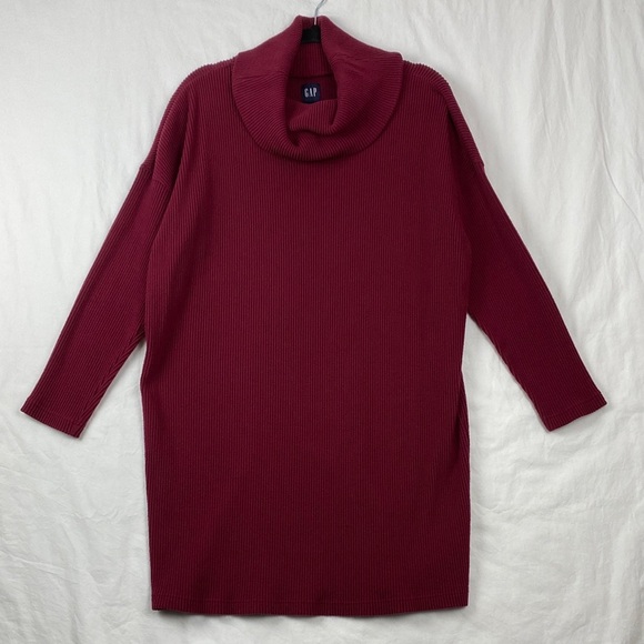 GAP Turtleneck Sweater Dress Ribbed Knit Maroon - Picture 1 of 7